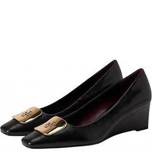 Tory Burch Black Wedges with Gold Detail
